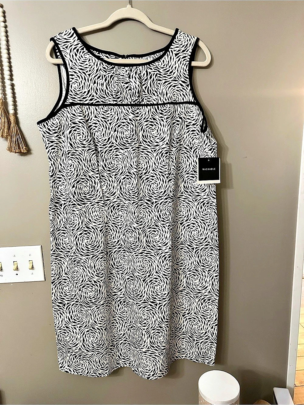 Sag Harbor Abstract Print Midi Dress Black & White Size 16W NWT